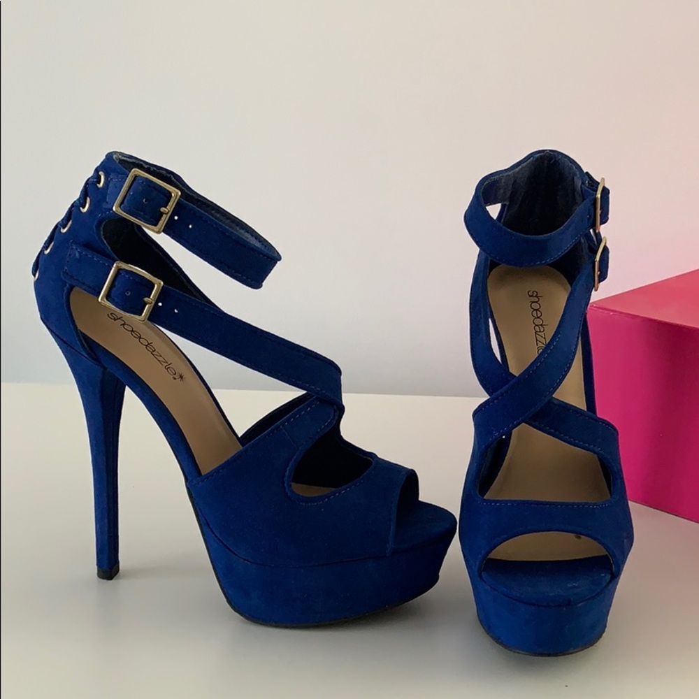 Cobalt blue suede platform heels